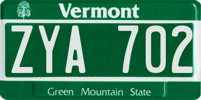 VT license plate ZYA702
