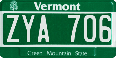 VT license plate ZYA706