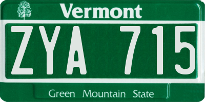 VT license plate ZYA715
