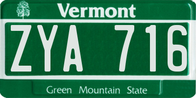 VT license plate ZYA716