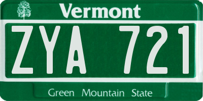VT license plate ZYA721