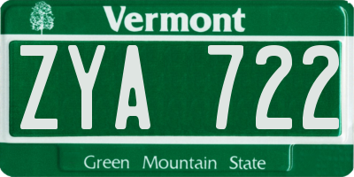 VT license plate ZYA722