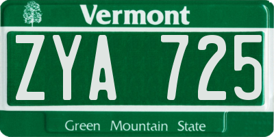 VT license plate ZYA725