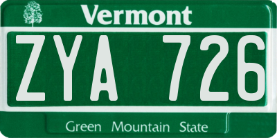 VT license plate ZYA726