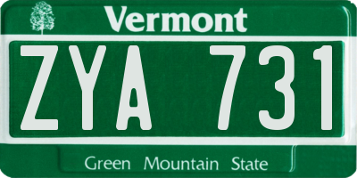 VT license plate ZYA731