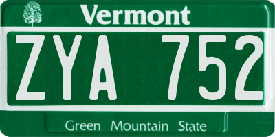 VT license plate ZYA752