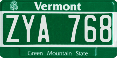 VT license plate ZYA768