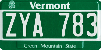 VT license plate ZYA783