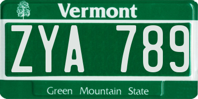 VT license plate ZYA789