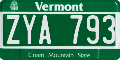VT license plate ZYA793