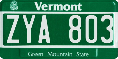 VT license plate ZYA803