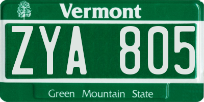 VT license plate ZYA805