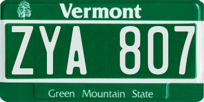 VT license plate ZYA807