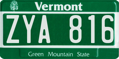VT license plate ZYA816
