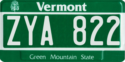VT license plate ZYA822