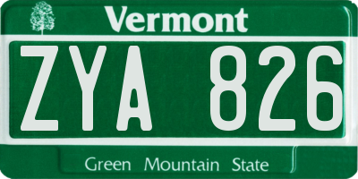 VT license plate ZYA826