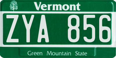 VT license plate ZYA856
