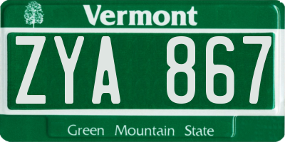 VT license plate ZYA867