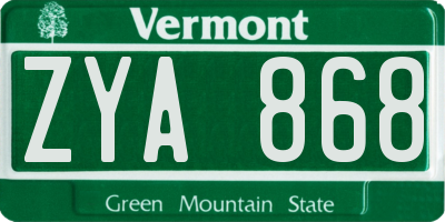 VT license plate ZYA868