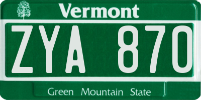 VT license plate ZYA870