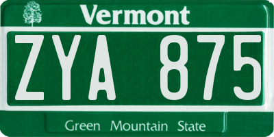 VT license plate ZYA875