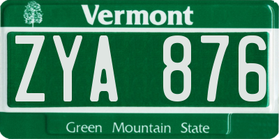 VT license plate ZYA876