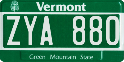 VT license plate ZYA880