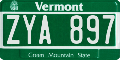 VT license plate ZYA897