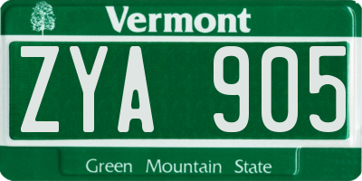 VT license plate ZYA905