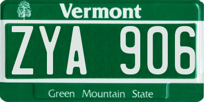 VT license plate ZYA906