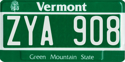 VT license plate ZYA908
