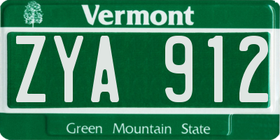 VT license plate ZYA912