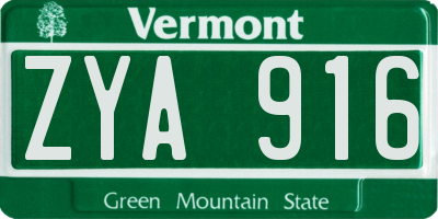 VT license plate ZYA916