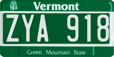 VT license plate ZYA918