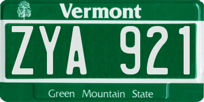 VT license plate ZYA921