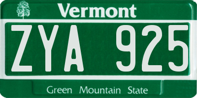 VT license plate ZYA925