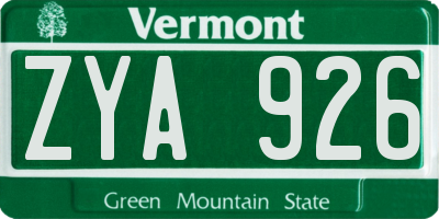 VT license plate ZYA926