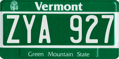 VT license plate ZYA927
