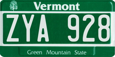 VT license plate ZYA928