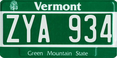 VT license plate ZYA934