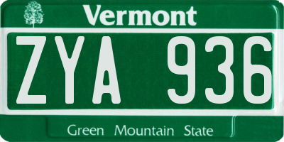 VT license plate ZYA936