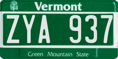 VT license plate ZYA937