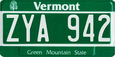 VT license plate ZYA942