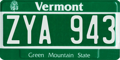VT license plate ZYA943