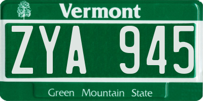 VT license plate ZYA945