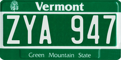 VT license plate ZYA947