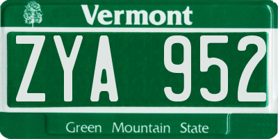 VT license plate ZYA952