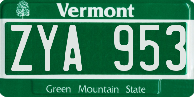 VT license plate ZYA953