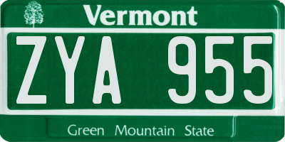 VT license plate ZYA955