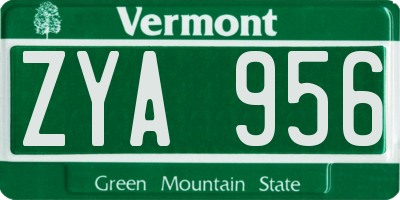 VT license plate ZYA956